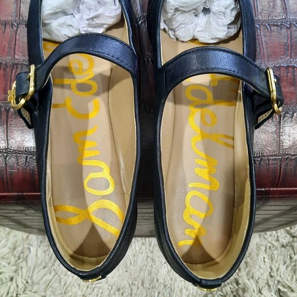 Sam Edelman Michaela Mary Jane Black Leather Flats Gold Buckle Size 8.5 XLNT - Picture 10 of 11